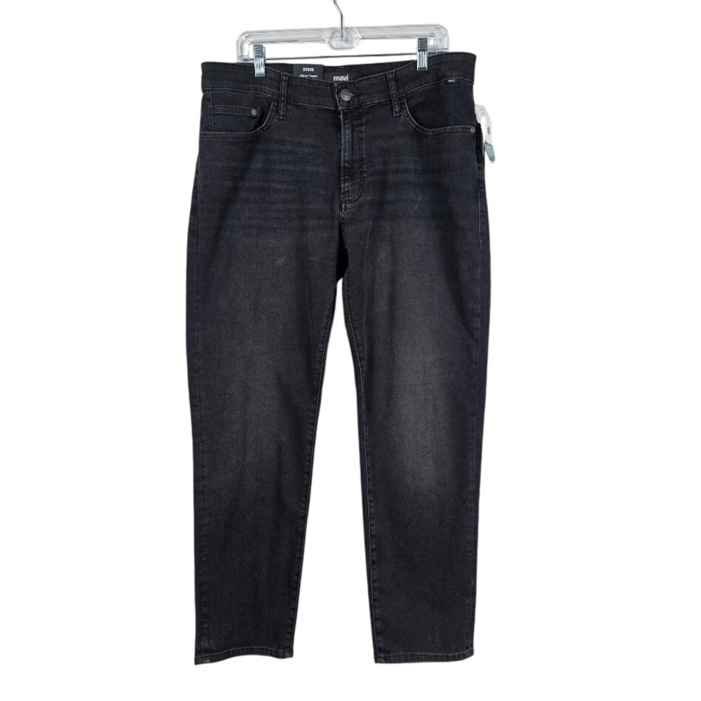 Mavi Steve Athletic Tapered Jeans Womens 36/30 Black Dark Smoke Wash‎ NWT Denim